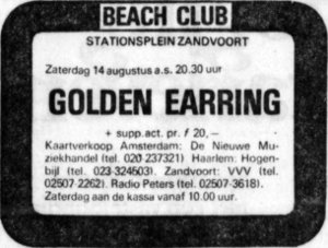 Golden Earring show ad August 14, 1976 Zandvoort - Beachclub